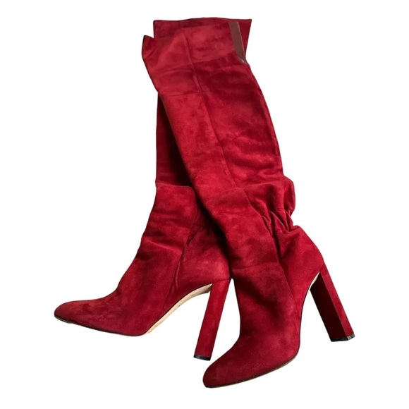 Christian Dior Red Suede Over-The-Knee Boots - Picture 2 of 8